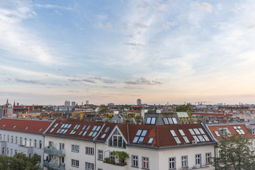 Obraz premium View over rooftops , city skyline at sunset