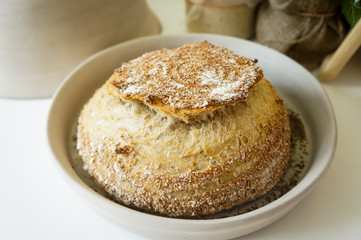 Mixed rye-wheat whole grain homemade sourdough bread