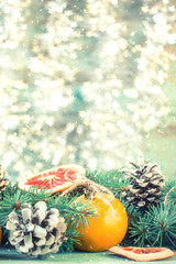 Christmas decoration on abstract background,vintage filter,soft focus
