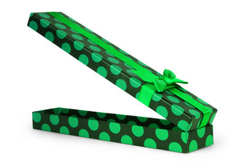 Green gift box with ribbon and bow isolated on the white backgro