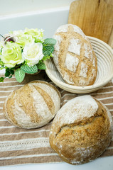 Mixed rye-wheat whole grain homemade sourdough bread