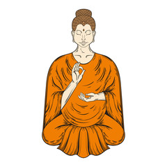 Sitting Buddha in Lotus pose, teaching Buddhism, vector tattoo a