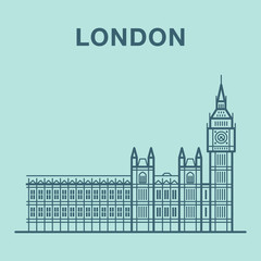 London Big Ben illustration made in line art style.