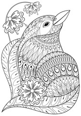 Zentangle exotic bird in flowers. Hand drawn ethnic animal for a - 119881575