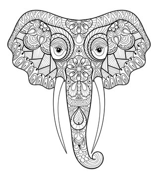 Zentangle stylized ethnic indian Elephant. Freehand sketch for a