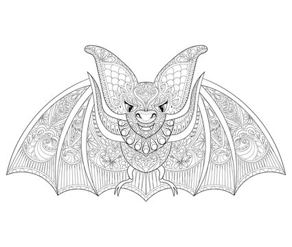 Zentangle stylized flying Bat for Halloween. Freehand sketch for