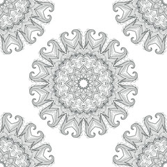 Zentangle stylized round gypsy mandala seamless pattern. Freehan