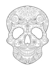 Zentangle stylized Skull for Halloween. Freehand sketch for adul