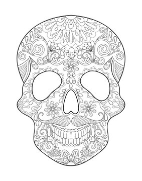 Zentangle stylized Skull for Halloween. Freehand sketch for adul