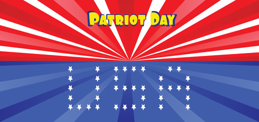 Fototapeta premium Vector Patriot Day, with blue and red stripes and stars and USA letters.