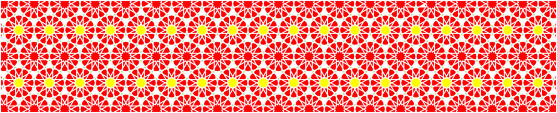 Elegant decorative border made up of polygons and stars with red yellow and green colors
