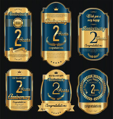 Anniversary golden retro vintage labels collection 2 years