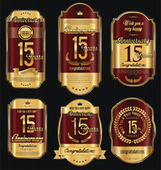 Anniversary golden retro vintage labels collection 15 years