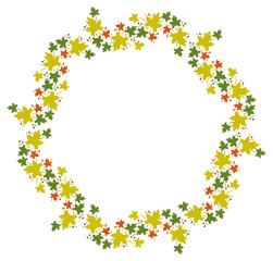 Autumn round frame with colorful maple leaves. Vector clip art.