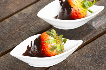 Strawberry with chocolate sauce Fruit or food and snack