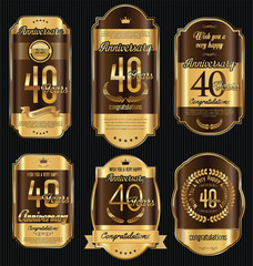 Anniversary golden retro vintage labels collection 40 years
