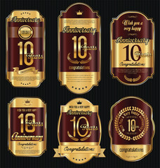 Anniversary golden retro vintage labels collection 10 years