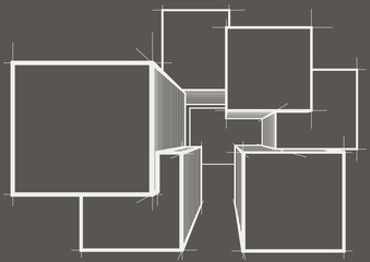 abstract architectural sketch cubes on gray background