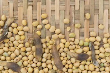 Harvest soy bean organic on bamboo woven