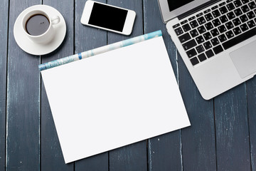 Working place, wooden table