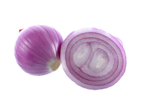 purple onion slices on white background