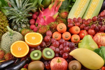 Nutritious Tropical Fruits and various vegetables for healthy