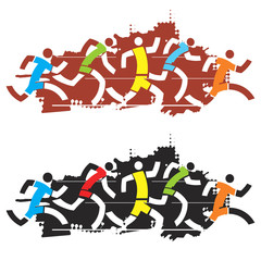Running competition.
Colorful stylized illustration of race runners on the black and red background. Vector available.
