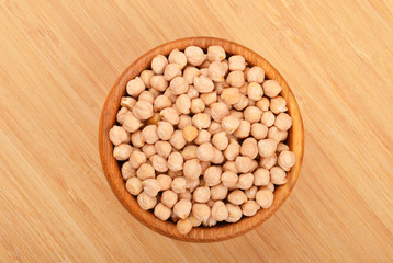 Chickpea in wooden bowl