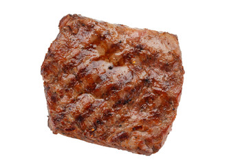Juicy grilled steak isolated on white background