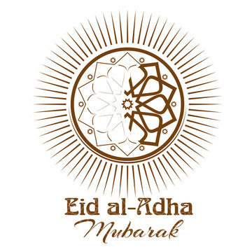 Eid al-Adha  - Festival of the Sacrifice, Bakr-Eid. Ornament, icon and lettering - Eid al-Adha Mubarak. Illustration isolated on white background