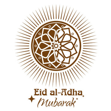 Eid al-Adha  - Festival of the Sacrifice, Sacrifice Feast. Islamic ornament, icon and lettering - Eid al-Adha Mubarak. Illustration isolated on white background