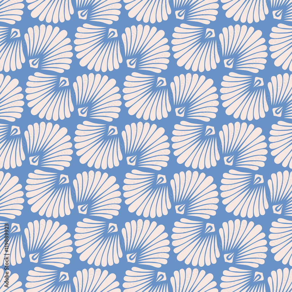 Poster seamless vintage pattern with stylized seashells