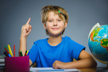 school concept. Closeup gestured child, boy found idea or solution