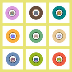 flat icons Halloween set of coaster with pumpkin concept on colorful circles