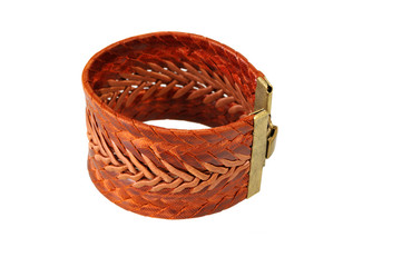 braided leather bracelet. shallow depth of field