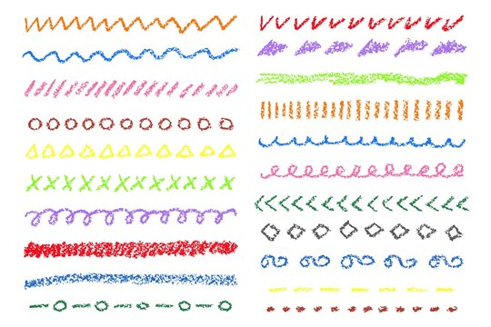Wax crayon colored borders set. Vector illustration.