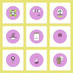 Collection of icons in flat style halloween party decorations