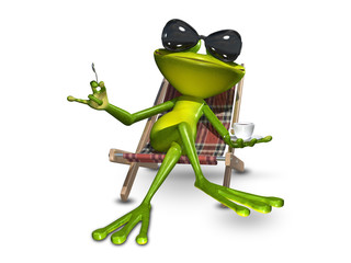 3d Illustration frog with a cup of coffee