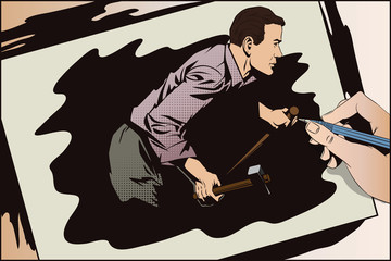 People in retro style. Vampire Hunter.