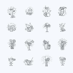 Alcohol drinks and cocktails icon set