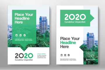 Fotobehang Green Color Scheme with City Background Business Book Cover Design Template in A4. Can be adapt to Brochure, Annual Report, Magazine,Poster, Corporate Presentation, Portfolio, Flyer, Banner, Website © wheeliemonkey