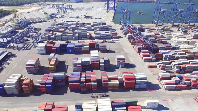 aerial view of big cargo port