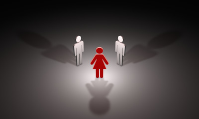 Love and jealousy (symbolic figures of people). 3D illustration