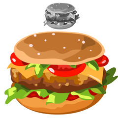 Delicious hamburger in cartoon style isolated