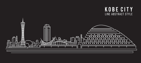 Cityscape Building Line art Vector Illustration design - Kobe city - obrazy, fototapety, plakaty