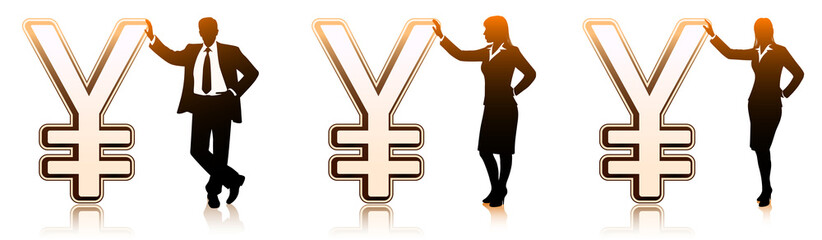 Businessmen with sign of Japanese Yen
