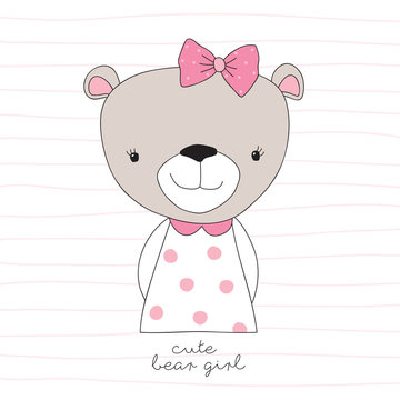 little teddy bear girl vector illustration