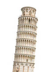 De scheve toren van Pisa op wit wordt geïsoleerd