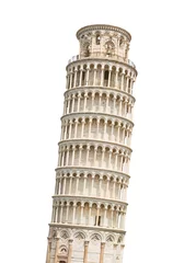 Deurstickers De scheve toren De scheve toren van Pisa op wit wordt geïsoleerd