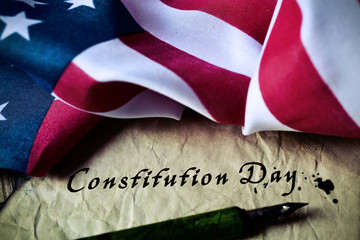 Fototapeta na wymiar text constitution day and flag of USA